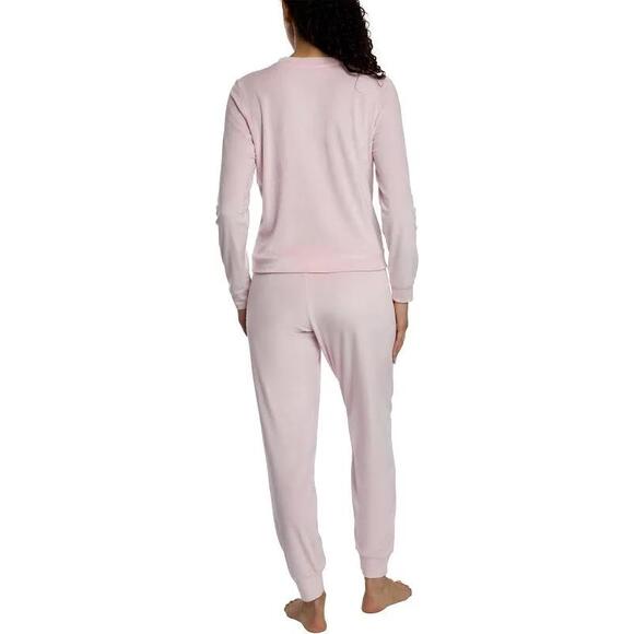 JUICY COUTURE 2pc Pink Velour Rhinestone Logo Soft Cozy Long Sleeve Pajama Set L - Picture 7 of 9